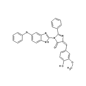 HTS11730 4-[(4-hydroxy-3-methoxyphenyl)methylene]-2-phenyl-1-(5-phenylthiobenzimidazol- 2-yl)-1,3-diazolin-5-one