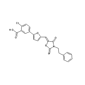 SBB015057 2-chloro-5-(5-{[4-oxo-3-(2-phenylethyl)-2-thioxo(1,3-thiazolidin-5-ylidene)]me thyl}(2-furyl))benzoic acid