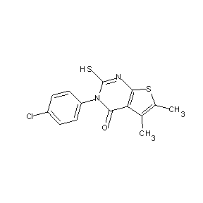 SBB078123 3-(4-chlorophenyl)-5,6-dimethyl-2-sulfanyl-3-hydrothiopheno[2,3-d]pyrimidin-4- one