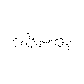 ST000068 N-[(1E)-2-(4-nitrophenyl)-1-azavinyl](4-oxo(3,5,6,7,8-pentahydrobenzo[b]thioph eno[2,3-d]pyrimidin-2-yl))carboxamide