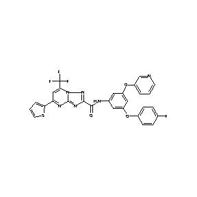 ST000117 N-[5-(4-fluorophenoxy)-3-(3-pyridyloxy)phenyl][5-(2-thienyl)-7-(trifluoromethy l)(8-hydro-1,2,4-triazolo[1,5-a]pyrimidin-2-yl)]carboxamide