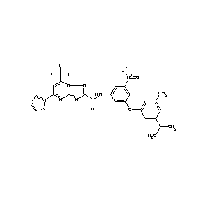ST000683 N-{5-[3-methyl-5-(methylethyl)phenoxy]-3-nitrophenyl}[5-(2-thienyl)-7-(trifluo romethyl)(8-hydro-1,2,4-triazolo[1,5-a]pyrimidin-2-yl)]carboxamide