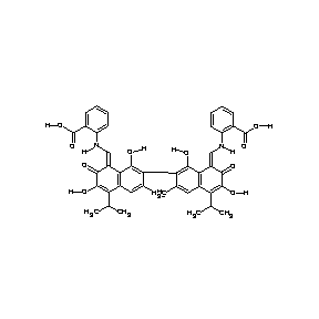 ST004333 2-({[7-(8-{[(2-carboxyphenyl)amino]methylene}-1,6-dihydroxy-3-methyl-5-(methyl ethyl)-7-oxo(2-naphthyl))-3,8-dihydroxy-6-methyl-4-(methylethyl)-2-oxonaphthyl idene]methyl}amino)benzoic acid Gossypol Derivative