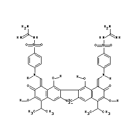 ST004334 [(4-{[(7-{8-[({4-[(amidinoamino)sulfonyl]phenyl}amino)methylene]-1,6-dihydroxy -3-methyl-5-(methylethyl)-7-oxo(2-naphthyl)}-3,8-dihydroxy-6-methyl-4-(methyle thyl)-2-oxonaphthylidene)methyl]amino}phenyl)sulfonyl]aminocarboxamidine Gossypol Deriva