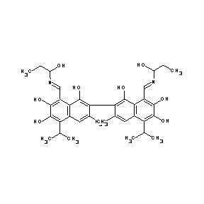 ST005138 8-((1E)-3-hydroxy-2-azapent-1-enyl)-2-[8-((1E)-3-hydroxy-2-azapent-1-enyl)-1,6 ,7-trihydroxy-3-methyl-5-(methylethyl)(2-naphthyl)]-3-methyl-5-(methylethyl)na phthalene-1,6,7-triol Gossypol Derivative