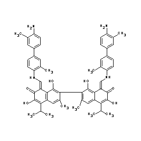 ST012878 1-({[4-(4-amino-3-methylphenyl)-2-methylphenyl]amino}methylene)-7-[8-({[4-(4-a mino-3-methylphenyl)-2-methylphenyl]amino}methylene)-1,6-dihydroxy-3-methyl-5- (methylethyl)-7-oxo(2-naphthyl)]-3,8-dihydroxy-6-methyl-4-(methylethyl)naphtha len-2-one