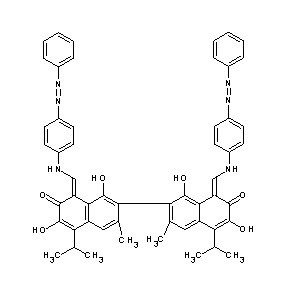 ST012879 7-[1,6-dihydroxy-3-methyl-5-(methylethyl)-7-oxo-8-({[4-(phenyldiazenyl)phenyl] amino}methylene)(2-naphthyl)]-3,8-dihydroxy-6-methyl-4-(methylethyl)-1-({[4-(p henyldiazenyl)phenyl]amino}methylene)naphthalen-2-one Gossypol Derivative