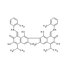 ST012883 7-(1,6-dihydroxy-3-methyl-5-(methylethyl)-8-{[(2-methylphenyl)amino]methylene} -7-oxo(2-naphthyl))-3,8-dihydroxy-6-methyl-4-(methylethyl)-1-{[(2-methylphenyl )amino]methylene}naphthalen-2-one Gossypol Derivative