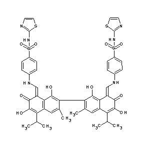 ST012884 7-{1,6-dihydroxy-3-methyl-5-(methylethyl)-7-oxo-8-[({4-[(1,3-thiazol-2-ylamino )sulfonyl]phenyl}amino)methylene](2-naphthyl)}-3,8-dihydroxy-6-methyl-4-(methy lethyl)-1-[({4-[(1,3-thiazol-2-ylamino)sulfonyl]phenyl}amino)methylene]naphtha len-2-one
