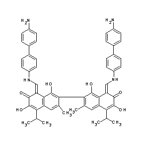 ST012885 1-({[4-(4-aminophenyl)phenyl]amino}methylene)-7-[8-({[4-(4-aminophenyl)phenyl] amino}methylene)-1,6-dihydroxy-3-methyl-5-(methylethyl)-7-oxo(2-naphthyl)]-3,8 -dihydroxy-6-methyl-4-(methylethyl)naphthalen-2-one Gossypol Derivative