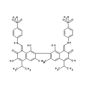 ST012886 4-({[7-(1,6-dihydroxy-3-methyl-5-(methylethyl)-7-oxo-8-{[(4-sulfamoylphenyl)am ino]methylene}(2-naphthyl))-3,8-dihydroxy-6-methyl-4-(methylethyl)-2-oxonaphth ylidene]methyl}amino)benzenesulfonamide Gossypol Derivative