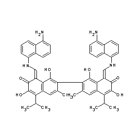 ST012891 1-{[(5-aminonaphthyl)amino]methylene}-7-(8-{[(5-aminonaphthyl)amino]methylene} -1,6-dihydroxy-3-methyl-5-(methylethyl)-7-oxo(2-naphthyl))-3,8-dihydroxy-6-met hyl-4-(methylethyl)naphthalen-2-one Gossypol Derivative