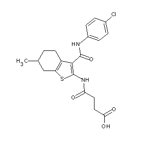 ST015397 3-(N-{3-[N-(4-chlorophenyl)carbamoyl]-6-methyl-4,5,6,7-tetrahydrobenzo[b]thiop hen-2-yl}carbamoyl)propanoic acid