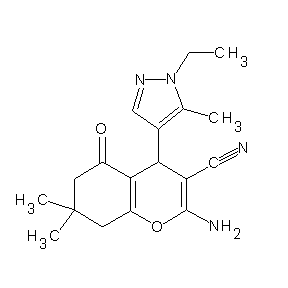 ST033612 2-amino-4-(1-ethyl-5-methylpyrazol-4-yl)-7,7-dimethyl-5-oxo-4H-6,7,8-trihydroc hromene-3-carbonitrile