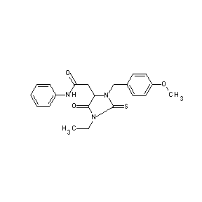 ST039327 2-{1-ethyl-3-[(4-methoxyphenyl)methyl]-5-oxo-2-thioxo(1,3-diazolidin-4-yl)}-N- phenylacetamide