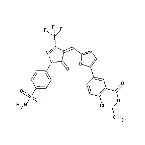 ST042013 ethyl 2-chloro-5-(5-{[5-oxo-1-(4-sulfamoylphenyl)-3-(trifluoromethyl)(1,2-diaz olin-4-ylidene)]methyl}(2-furyl))benzoate