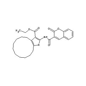 ST047810 ethyl 2-[(2-oxochromen-3-yl)carbonylamino]-4,5,6,7,8,9,10,11,12,13-decahydrocy clododeca[2,1-b]thiophene-3-carboxylate
