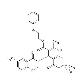 ST052392 2-phenoxyethyl 2,7,7-trimethyl-4-(6-methyl-4-oxochromen-3-yl)-5-oxo-1,4,6,7,8- pentahydroquinoline-3-carboxylate