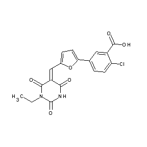 ST057000 2-chloro-5-{5-[(1-ethyl-2,4,6-trioxo(1,3-dihydropyrimidin-5-ylidene))methyl](2 -furyl)}benzoic acid