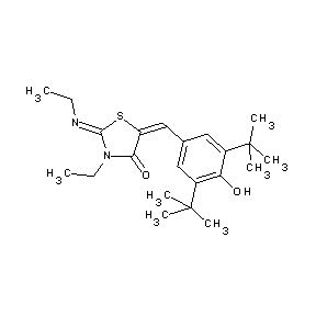 ST057821 2-(azapropylidene)-5-{[3,5-bis(tert-butyl)-4-hydroxyphenyl]methylene}-3-ethyl- 1,3-thiazolidin-4-one