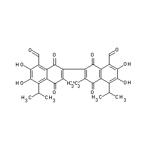 ST069298 7-[8-formyl-6,7-dihydroxy-3-methyl-5-(methylethyl)-1,4-dioxo(2-naphthyl)]-2,3- dihydroxy-6-methyl-4-(methylethyl)-5,8-dioxonaphthalenecarbaldehyde