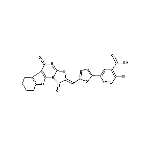 ST072610 5-{5-[(1,5-dioxo(6,7,8,9,11-pentahydrobenzo[b]thiopheno[3,2-e]1,3-thiazolidino [3,2-a]pyrimidin-2-ylidene))methyl](2-furyl)}-2-chlorobenzoic acid