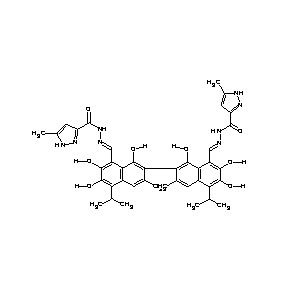 ST086271 N-{(1E)-2-[7-(8-{(1E)-2-[(5-methylpyrazol-3-yl)carbonylamino]-2-azavinyl}-1,6, 7-trihydroxy-3-methyl-5-(methylethyl)(2-naphthyl))-2,3,8-trihydroxy-6-methyl-4 -(methylethyl)naphthyl]-1-azavinyl}(5-methylpyrazol-3-yl)carboxamide