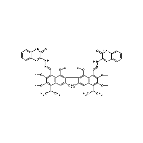 ST086274 3-({(1E)-2-[7-(8-{(1E)-2-[(3-oxo(4-hydroquinoxalin-2-yl))amino]-2-azavinyl}-1, 6,7-trihydroxy-3-methyl-5-(methylethyl)(2-naphthyl))-2,3,8-trihydroxy-6-methyl -4-(methylethyl)naphthyl]-1-azavinyl}amino)hydroquinoxalin-2-one