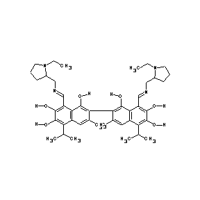 ST087011 8-[(1E)-3-(1-ethylpyrrolidin-2-yl)-2-azaprop-1-enyl]-2-{8-[(1E)-3-(1-ethylpyrr olidin-2-yl)-2-azaprop-1-enyl]-1,6,7-trihydroxy-3-methyl-5-(methylethyl)(2-nap hthyl)}-3-methyl-5-(methylethyl)naphthalene-1,6,7-triol