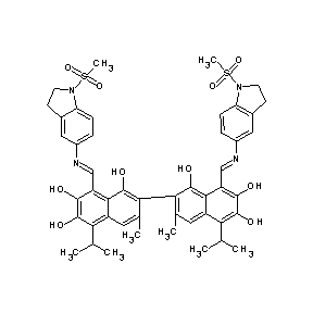 ST087942 5-{(1E)-2-[7-(8-{(1E)-2-[1-(methylsulfonyl)indolin-5-yl]-2-azavinyl}-1,6,7-tri hydroxy-3-methyl-5-(methylethyl)(2-naphthyl))-2,3,8-trihydroxy-6-methyl-4-(met hylethyl)naphthyl]-1-azavinyl}-1-(methylsulfonyl)indoline