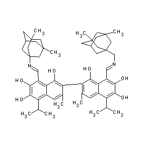 ST087943 2-{8-[(1E)-3-(3,8-dimethyladamantanyl)-2-azaprop-1-enyl]-1,6,7-trihydroxy-3-me thyl-5-(methylethyl)(2-naphthyl)}-8-[(1E)-2-(3,8-dimethyladamantanyl)-2-azavin yl]-3-methyl-5-(methylethyl)naphthalene-1,6,7-triol