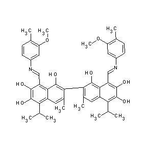 ST087948 8-[(1E)-2-(3-methoxy-4-methylphenyl)-2-azavinyl]-2-{8-[(1E)-2-(3-methoxy-4-met hylphenyl)-2-azavinyl]-1,6,7-trihydroxy-3-methyl-5-(methylethyl)(2-naphthyl)}- 3-methyl-5-(methylethyl)naphthalene-1,6,7-triol