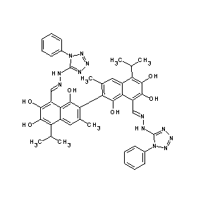 ST088396 8-{(1E)-2-[(1-phenyl(1,2,3,4-tetraazol-5-yl))amino]-2-azavinyl}-2-(8-{(1E)-2-[ (1-phenyl(1,2,3,4-tetraazol-5-yl))amino]-2-azavinyl}-1,6,7-trihydroxy-3-methyl -5-(methylethyl)(2-naphthyl))-3-methyl-5-(methylethyl)naphthalene-1,6,7-triol Gossypol D