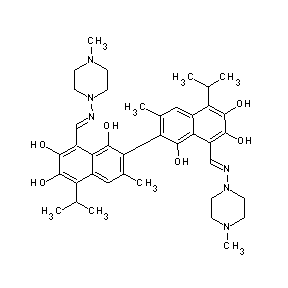 ST088397 8-[(1E)-2-(4-methylpiperazinyl)-2-azavinyl]-2-{8-[(1E)-2-(4-methylpiperazinyl) -2-azavinyl]-1,6,7-trihydroxy-3-methyl-5-(methylethyl)(2-naphthyl)}-3-methyl-5 -(methylethyl)naphthalene-1,6,7-triol Gossypol Derivative