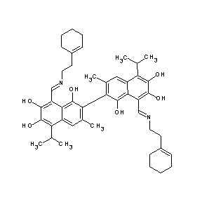 ST088398 8-((1E)-4-cyclohex-1-enyl-2-azabut-1-enyl)-2-[8-((1E)-4-cyclohex-1-enyl-2-azab ut-1-enyl)-1,6,7-trihydroxy-3-methyl-5-(methylethyl)(2-naphthyl)]-3-methyl-5-( methylethyl)naphthalene-1,6,7-triol Gossypol Derivative