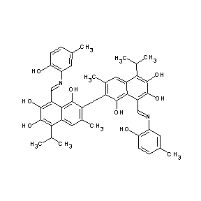 ST088399 8-[(1E)-2-(2-hydroxy-5-methylphenyl)-2-azavinyl]-2-{8-[(1E)-2-(2-hydroxy-5-met hylphenyl)-2-azavinyl]-1,6,7-trihydroxy-3-methyl-5-(methylethyl)(2-naphthyl)}- 3-methyl-5-(methylethyl)naphthalene-1,6,7-triol Gossypol Derivative