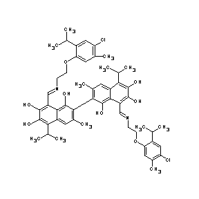 ST092581 8-{(1E)-4-[4-chloro-5-methyl-2-(methylethyl)phenoxy]-2-azabut-1-enyl}-2-(8-{(1 E)-4-[4-chloro-5-methyl-2-(methylethyl)phenoxy]-2-azabut-1-enyl}-1,6,7-trihydr oxy-3-methyl-5-(methylethyl)(2-naphthyl))-3-methyl-5-(methylethyl)naphthalene- 1,6,7-tri