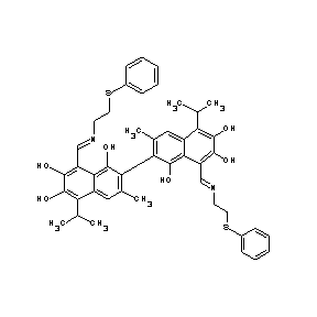 ST092583 8-((1E)-4-phenylthio-2-azabut-1-enyl)-2-[8-((1E)-4-phenylthio-2-azabut-1-enyl) -1,6,7-trihydroxy-3-methyl-5-(methylethyl)(2-naphthyl)]-3-methyl-5-(methylethy l)naphthalene-1,6,7-triol