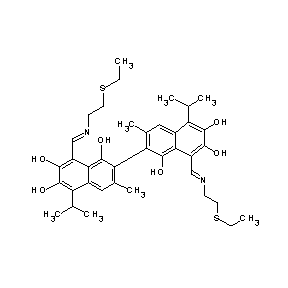ST092585 8-((1E)-4-ethylthio-2-azabut-1-enyl)-2-[8-((1E)-4-ethylthio-2-azabut-1-enyl)-1 ,6,7-trihydroxy-3-methyl-5-(methylethyl)(2-naphthyl)]-3-methyl-5-(methylethyl) naphthalene-1,6,7-triol