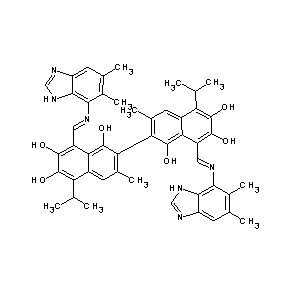 ST092971 8-[(1E)-2-(5,6-dimethylbenzimidazol-7-yl)-2-azavinyl]-2-{8-[(1E)-2-(5,6-dimeth ylbenzimidazol-7-yl)-2-azavinyl]-1,6,7-trihydroxy-3-methyl-5-(methylethyl)(2-n aphthyl)}-3-methyl-5-(methylethyl)naphthalene-1,6,7-triol