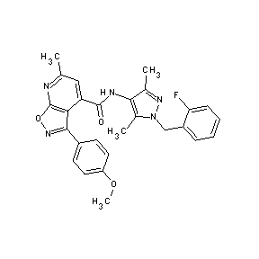 ST45132283 N-{1-[(2-fluorophenyl)methyl]-3,5-dimethylpyrazol-4-yl}[3-(4-methoxyphenyl)-6- methylisoxazolo[5,4-b]pyridin-4-yl]carboxamide